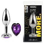 Анальная пробка EGZO Silver Heart Plug M, металлическая, с фиолетовым кристаллом - мініатюра 1
