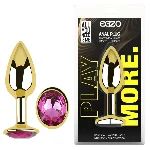 Анальная пробка EGZO Gold Round Plug Rose S с розовым кристаллом из медицинской стали - мініатюра 5