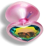 Анальная пробка EGZO Pink Perl Heart Plug S с радужным кристаллом, стальная - мініатюра 2