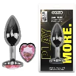 Анальная пробка EGZO Dark Silver Heart Plug M с розовым кристаллом из нержавеющей стали - мініатюра 1