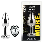 Анальная пробка EGZO Silver Heart Plug S серебристая с кристаллом в форме сердца - мініатюра 1