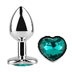 Анальная пробка EGZO Silver Heart Plug S, серебристая с бирюзовым кристаллом в форме сердца - мініатюра 2