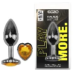 Анальная пробка EGZO Dark Silver Heart Plug S с жёлтым кристаллом, нержавеющая сталь, 70 мм - мініатюра 1