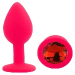 Анальная пробка EGZO Pink Round Plug S из медицинского силикона с кристаллом, розовая - мініатюра 2