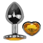 Анальная пробка EGZO Dark Silver Heart Plug S с жёлтым кристаллом, нержавеющая сталь, 70 мм - мініатюра 2