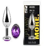 Анальная пробка с кристаллом EGZO - Silver Round Plug Purple size M - мініатюра 1