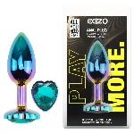 Анальная пробка Egzo Multicolor Heart Plug S с бирюзовым кристаллом и стальным корпусом - мініатюра 1