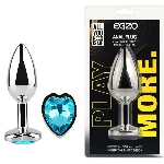 Анальный плаг EGZO Silver Heart Plug S из нержавеющей стали с крупным голубым кристаллом - мініатюра 1