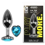 Анальная пробка EGZO Dark Silver Heart Plug Aqua M с кристаллом из медицинской стали - мініатюра 1