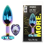 Анальная пробка EGZO Multicolor Heart Plug с аметистом, радужная, размер M - мініатюра 1
