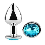 Анальная пробка EGZO Silver Round Plug Aqua S из металла с голубым кристаллом - мініатюра 1