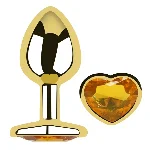 Анальная пробка EGZO Gold Heart Plug M с кристаллом из медицинской стали - мініатюра 1