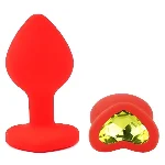 Анальная пробка EGZO Silicone Red Heart Plug S, красная, с синим сердцем - мініатюра 2