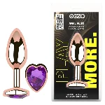 Анальная пробка металлическая EGZO Rose Gold Heart Plug S с фиолетовым кристаллом - мініатюра 1