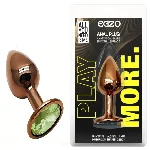 Анальный плаг EGZO Dark Gold Green S с зеленым кристаллом, металлический, анатомический - мініатюра 1