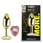 Анальная пробка EGZO Gold Heart Plug Pink S с розовым кристаллом-сердечком - мініатюра 5