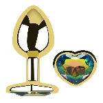 Анальная пробка EGZO Gold Heart Plug Rainbow M с радужным кристаллом для фистинга - мініатюра 1