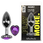 Анальная пробка EGZO Dark Silver Heart Plug S с фиолетовым кристаллом, металлическая - мініатюра 1