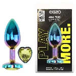 Анальная пробка EGZO Multicolor Heart Plug Lime S с кристаллом, медицинская сталь - мініатюра 1