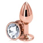 Анальная пробка с кристаллом EGZO - Rose Gold Round Plug Clear size M - мініатюра 2