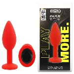 Анальная пробка EGZO Red Round Plug S с кристаллом, красная из гладкого силикона - мініатюра 1