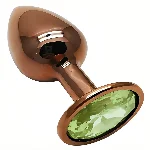 Анальный плаг EGZO Dark Gold Green S с зеленым кристаллом, металлический, анатомический - мініатюра 2