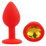 Анальная пробка EGZO Silicone Red Round Plug Yellow S с желтым кристаллом - мініатюра 2