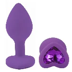 Анальная пробка EGZO Violet Heart Plug S с кристаллом, фиолетовая, силиконовая - мініатюра 2
