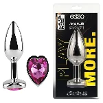 Анальная пробка EGZO Silver Heart Plug Rose M, металлическая с розовым кристаллом - мініатюра 1