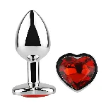 Анальная пробка EGZO Silver Heart Plug S с красным кристаллом, металлическая - мініатюра 2