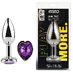 Анальная пробка EGZO Silver Heart Plug серебристая с фиолетовым кристаллом в форме сердца, размер S - мініатюра 1