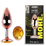 Анальная пробка EGZO Rose Gold с желтым кристаллом, металлическая, размер M для анального секса - мініатюра 1