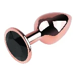 Анальная пробка EGZO Rose Gold M с черным кристаллом, гладкая металлическая анатомическая - мініатюра 3