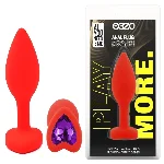 Анальная пробка EGZO Red Heart Plug из силикона с кристаллом-сердцем, красная, 7,1 см - мініатюра 1