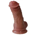 Большой фаллоимитатор с мошонкой на присоске OYO - Dildo Double Layer Silicone YQW-070 (длина 21.5 см, диаметр 4 см) - мініатюра 4