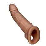 Реалистичная закрытая насадка на пенис "Penile condom", brown - мініатюра 1