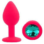Анальная пробка EGZO Pink Round Plug S с зеленым кристаллом, медицинский силикон - мініатюра 2