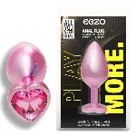 Анальная пробка EGZO Pink Perl Heart Plug S розовая металлическая с кристаллом - мініатюра 1