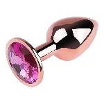 Анальная пробка EGZO Rose Gold Round Plug S, гладкая металлическая, с кристаллом, розово-золотистая - мініатюра 3