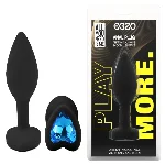Анальная пробка EGZO Silicone Black Heart Plug S с синим кристаллом, медицинский силикон - мініатюра 1