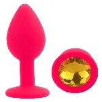 Анальная пробка EGZO Silicone Pink S с красным кристаллом, розовая силиконовая - мініатюра 2