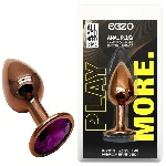Анальная пробка EGZO Dark Gold с фиолетовым кристаллом, металлическая, размер S - мініатюра 1