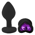 Анальная пробка EGZO Black Heart Plug S с фиолетовым кристаллом, медицинский силикон - мініатюра 2