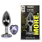 Анальная пробка EGZO Dark Silver Heart Plug с фиолетовым аметистом, размер S - мініатюра 1