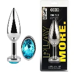 Анальная пробка с кристаллом EGZO - Silver Round Plug Aqua size M - мініатюра 1
