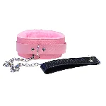 Мягкий розовый ошейник "Love leash" с цепочкой-поводком и удобным черным держателем  Экокожа-металл - мініатюра 1