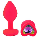 Анальная пробка EGZO Silicone Pink Heart Plug S с кристаллом, розовая, силикон - мініатюра 2