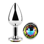 Анальная пробка с кристаллом EGZO - Silver Round Plug Rainbow size M - мініатюра 5