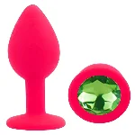Анальная пробка EGZO Silicone Pink S, силиконовая, розовая с синим кристаллом - мініатюра 2