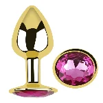 Анальная пробка EGZO Gold Round Plug Rose S с розовым кристаллом из медицинской стали - мініатюра 1